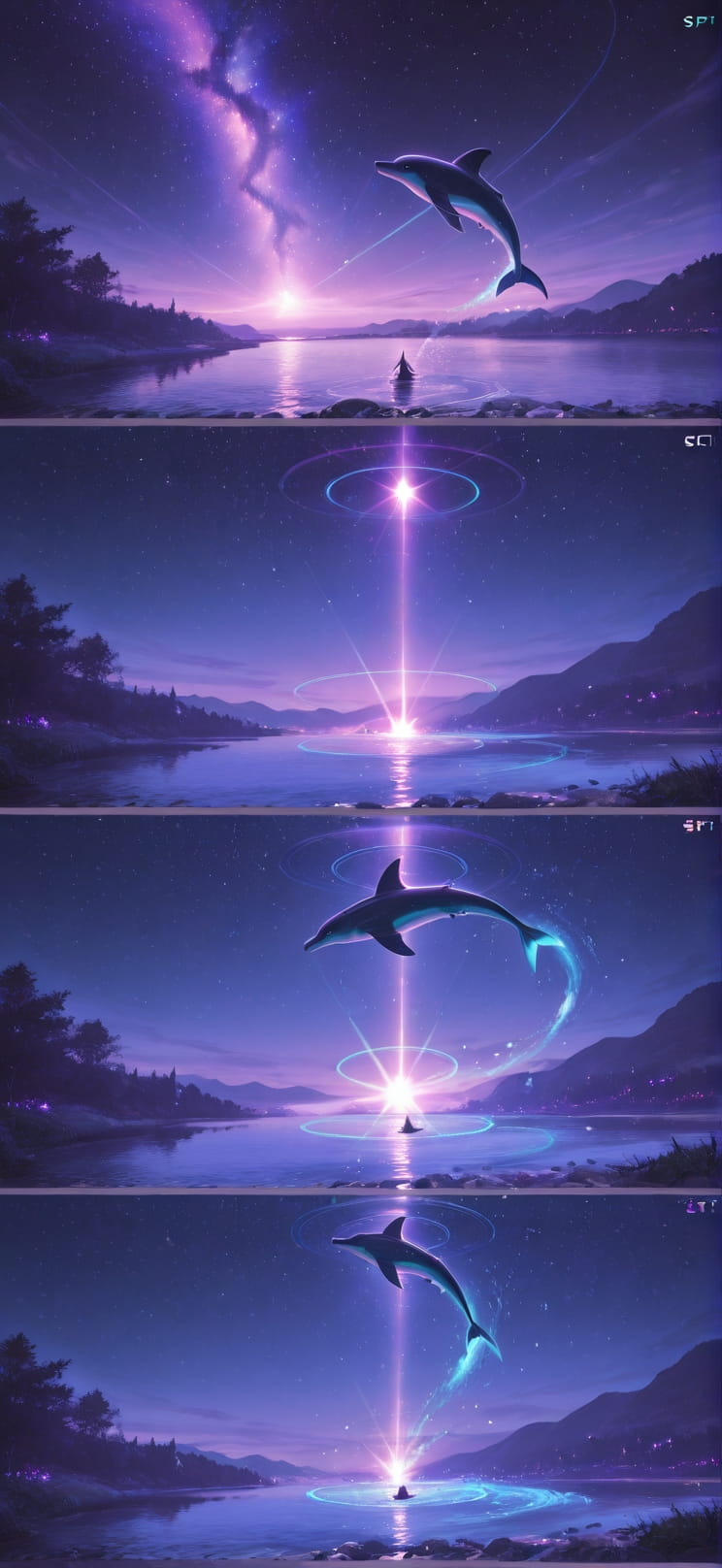 Prism Purple Night Sea Spring Animal mobile wallpaper / スマホ壁紙