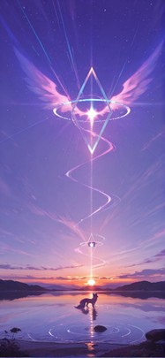 Prism Purple Sunset Sea Summer Animal mobile wallpaper / スマホ壁紙