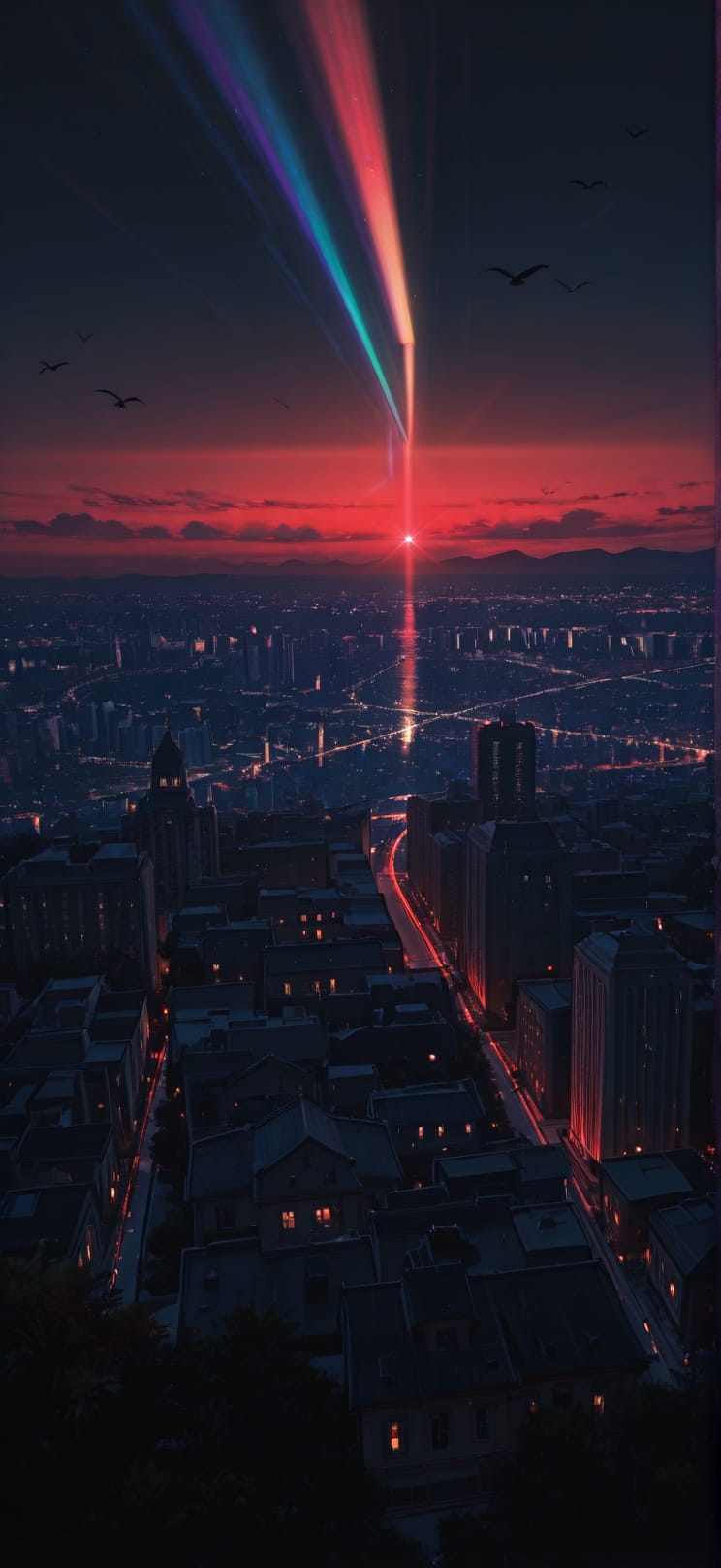 Prism Red Afternoon City Spring Animal mobile wallpaper / スマホ壁紙