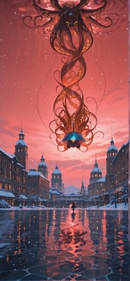 Prism Red Afternoon City Winter Animal mobile wallpaper / スマホ壁紙