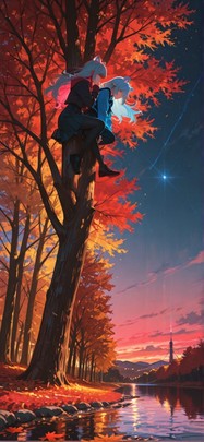 Prism Red Afternoon Sea Autumn mobile wallpaper / スマホ壁紙