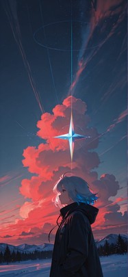 Prism Red Afternoon Sky Winter mobile wallpaper / スマホ壁紙