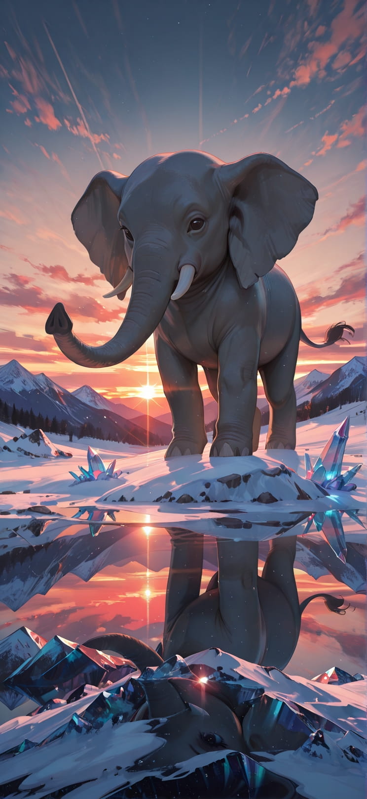 Prism Red Sunset Mountain Winter Animal mobile wallpaper / スマホ壁紙