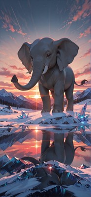 Prism Red Sunset Mountain Winter Animal mobile wallpaper / スマホ壁紙