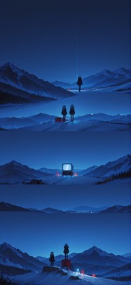 Promptplayground Blue Night Mountain Winter Machine mobile wallpaper / スマホ壁紙