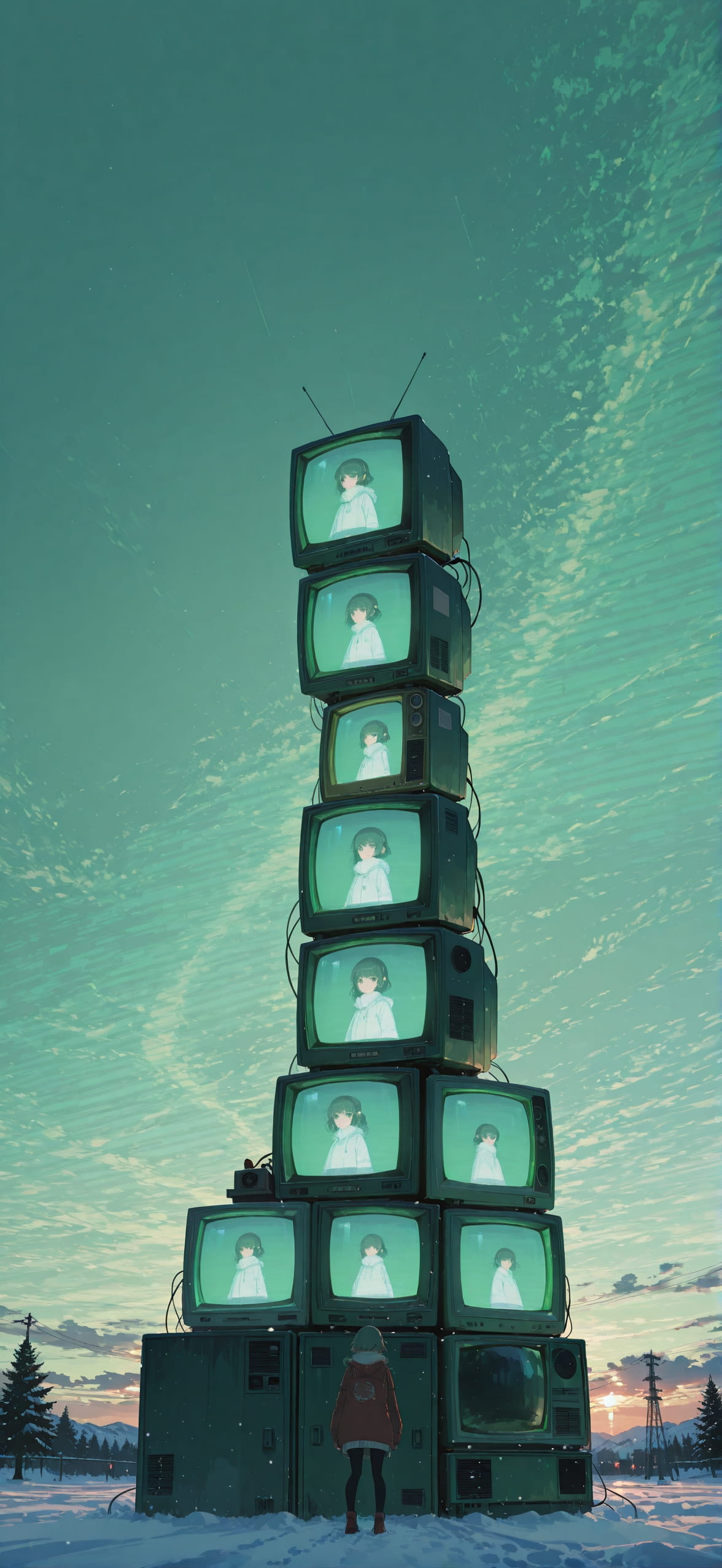 Promptplayground Green Afternoon Sky Winter mobile wallpaper / スマホ壁紙