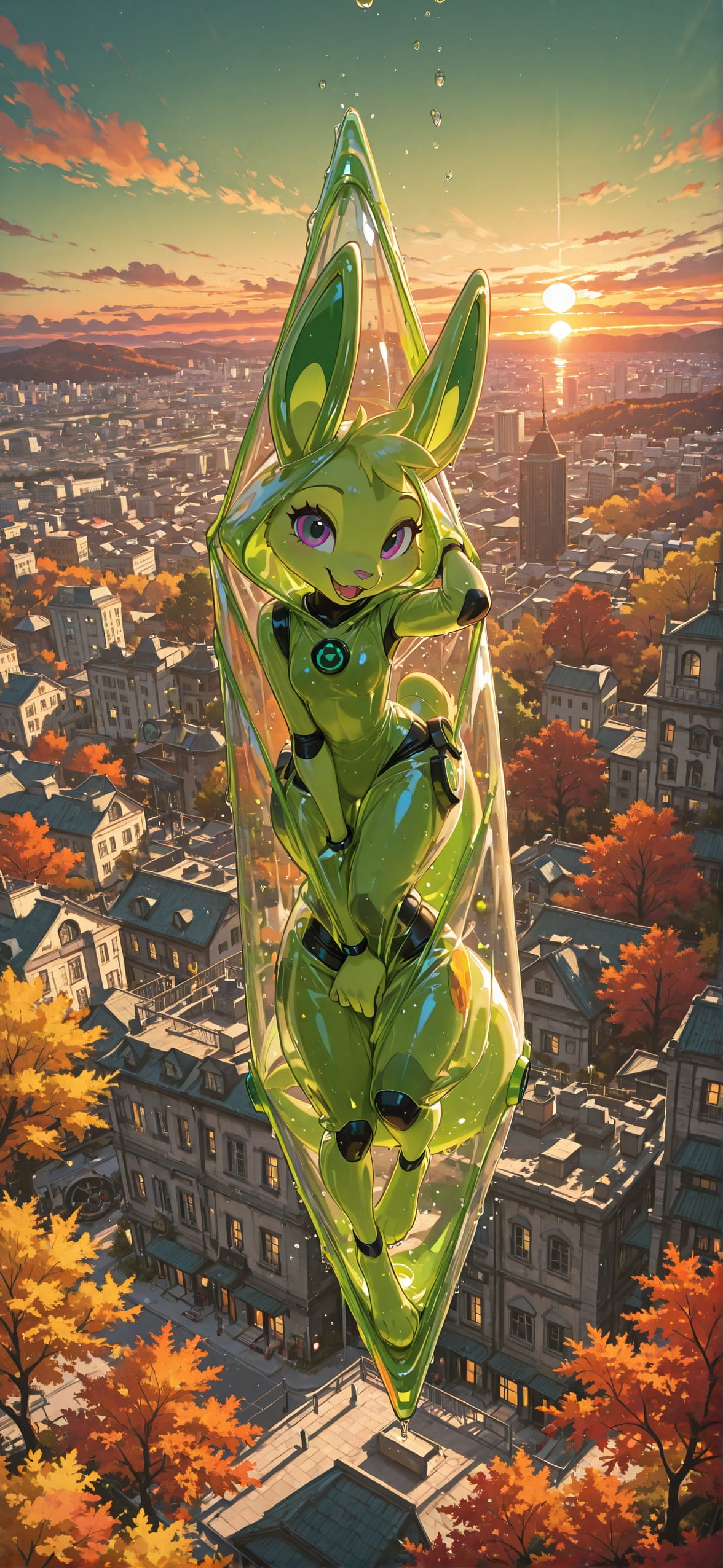 Promptplayground Green Sunset City Autumn Animal Machine mobile wallpaper / スマホ壁紙