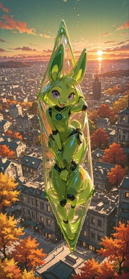 Promptplayground Green Sunset City Autumn Animal Machine mobile wallpaper / スマホ壁紙