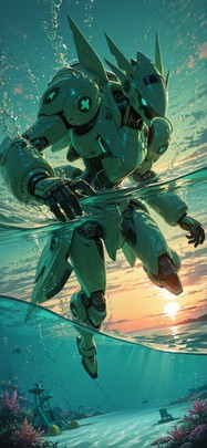Promptplayground Green Sunset Sea Summer Machine mobile wallpaper / スマホ壁紙