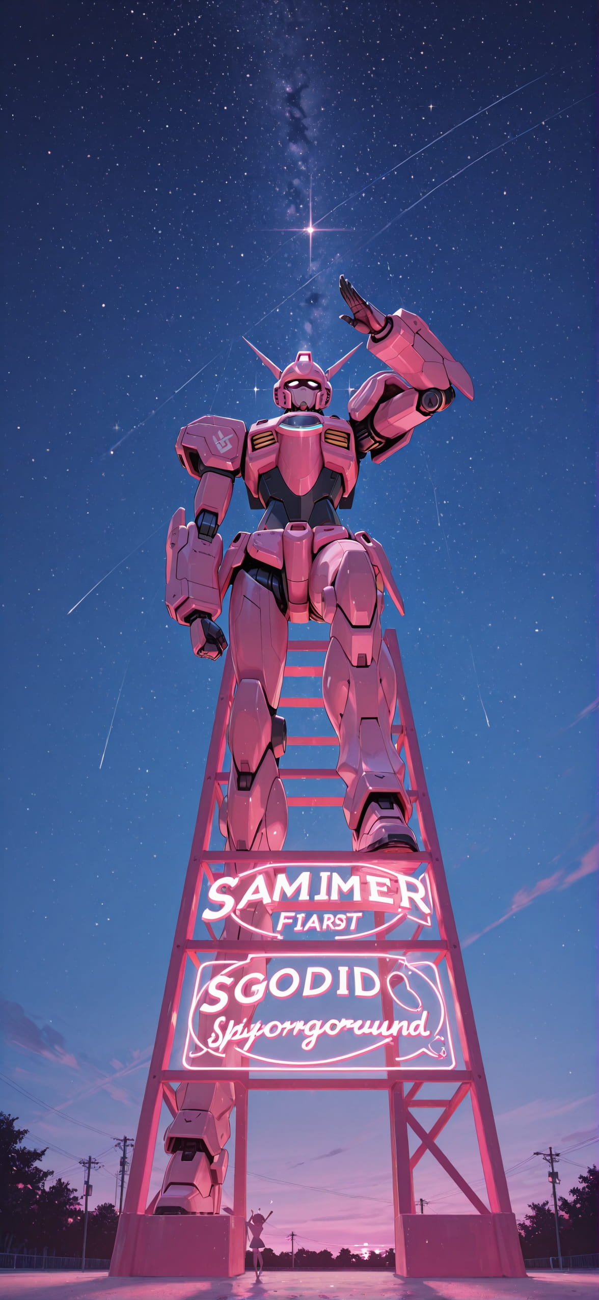 Promptplayground Pink Night Sky Summer Machine mobile wallpaper / スマホ壁紙