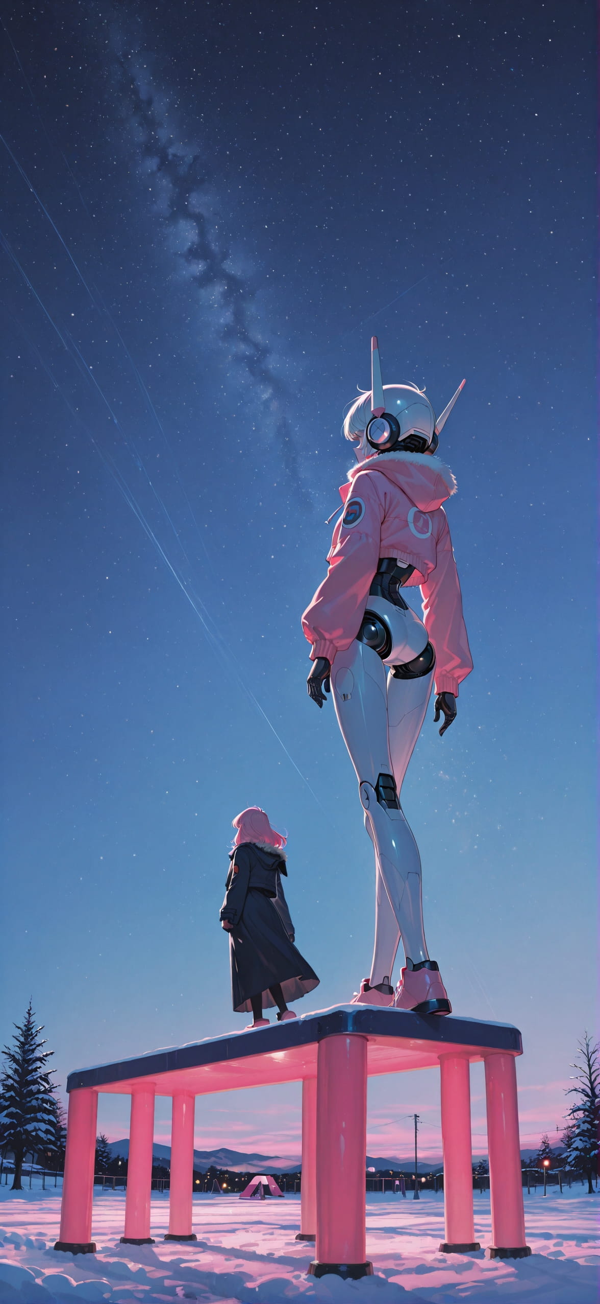 Promptplayground Pink Night Sky Winter Machine mobile wallpaper / スマホ壁紙