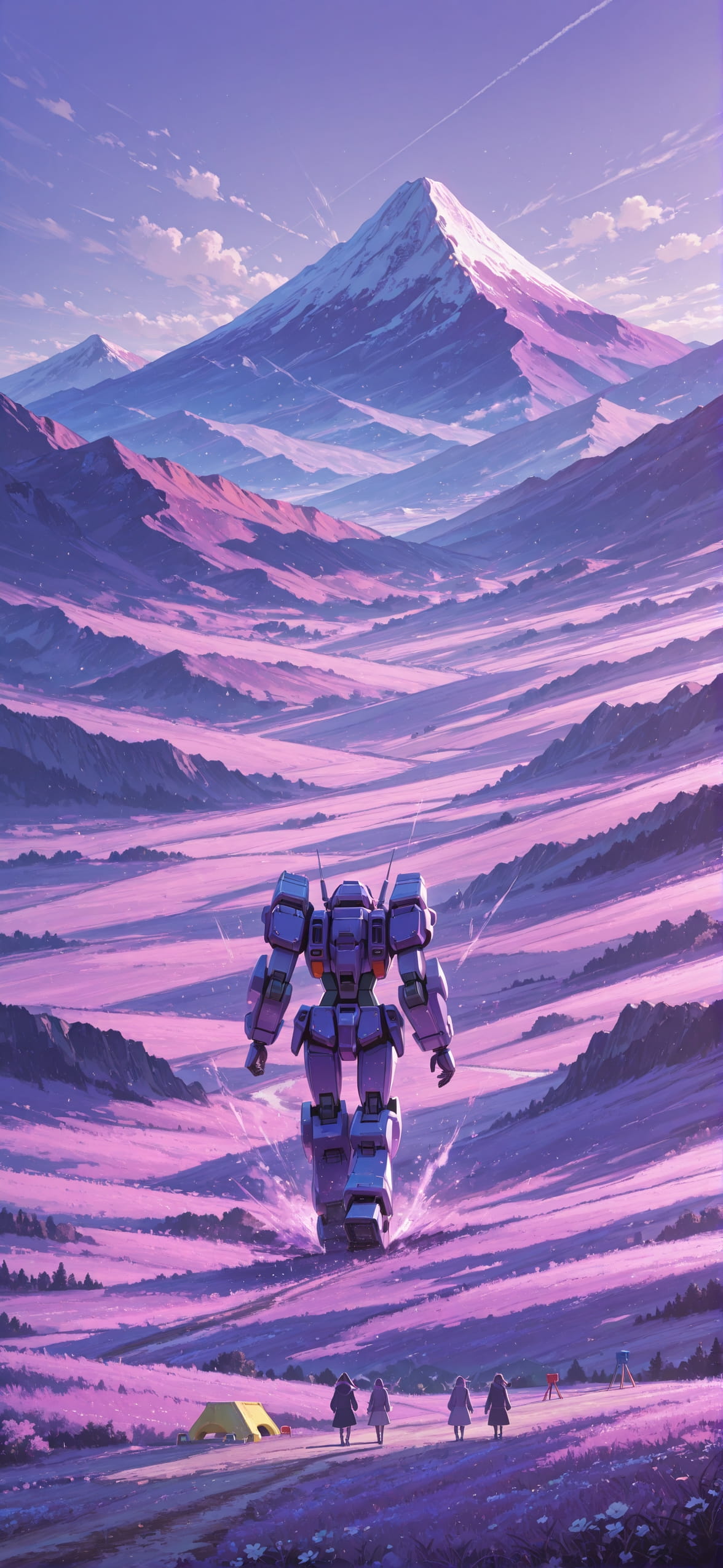 Promptplayground Purple Afternoon Mountain Spring Machine mobile wallpaper / スマホ壁紙