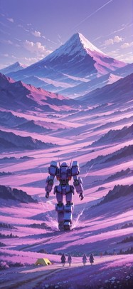 Promptplayground Purple Afternoon Mountain Spring Machine mobile wallpaper / スマホ壁紙