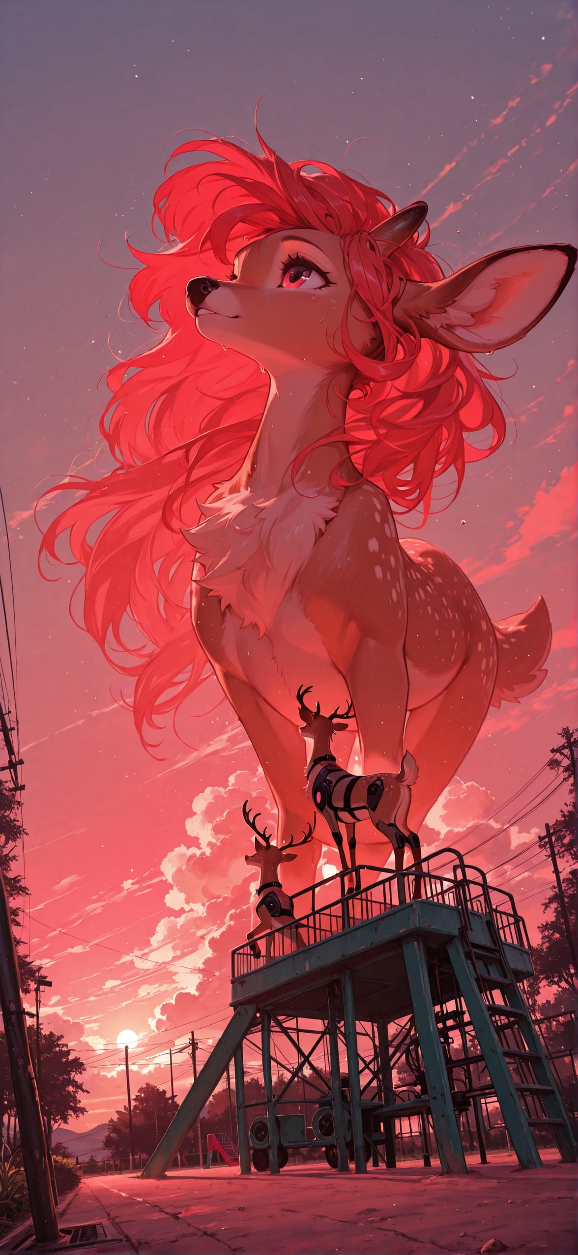 Promptplayground Red Afternoon Sky Summer Animal Machine mobile wallpaper / スマホ壁紙