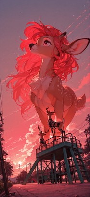 Promptplayground Red Afternoon Sky Summer Animal Machine mobile wallpaper / スマホ壁紙