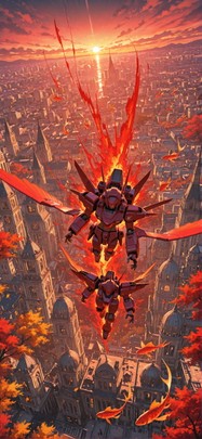 Promptplayground Red Sunset City Autumn Animal Machine mobile wallpaper / スマホ壁紙