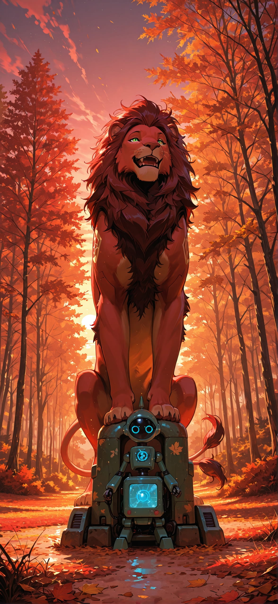 Promptplayground Red Sunset Nature Autumn Animal Machine mobile wallpaper / スマホ壁紙