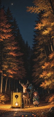Promptplayground Yellow Night Nature Autumn Animal Machine mobile wallpaper / スマホ壁紙