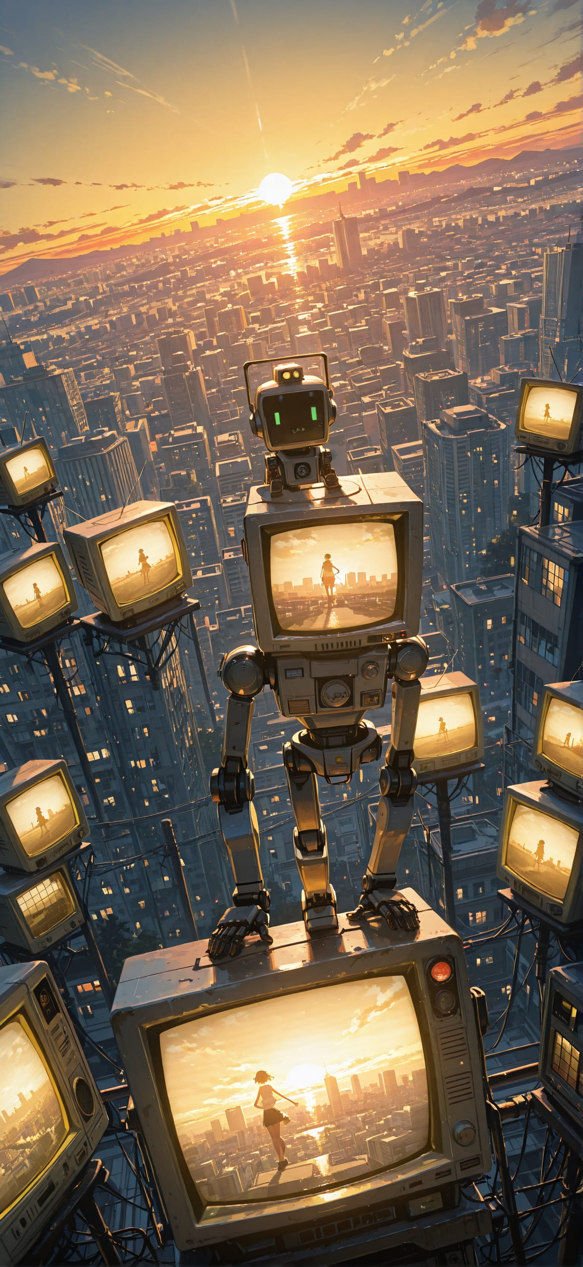 Promptplayground Yellow Sunset City Summer Machine mobile wallpaper / スマホ壁紙