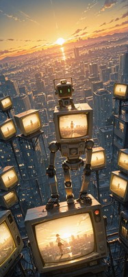 Promptplayground Yellow Sunset City Summer Machine mobile wallpaper / スマホ壁紙