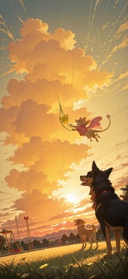 Promptplayground Yellow Sunset Sky Spring Animal mobile wallpaper / スマホ壁紙