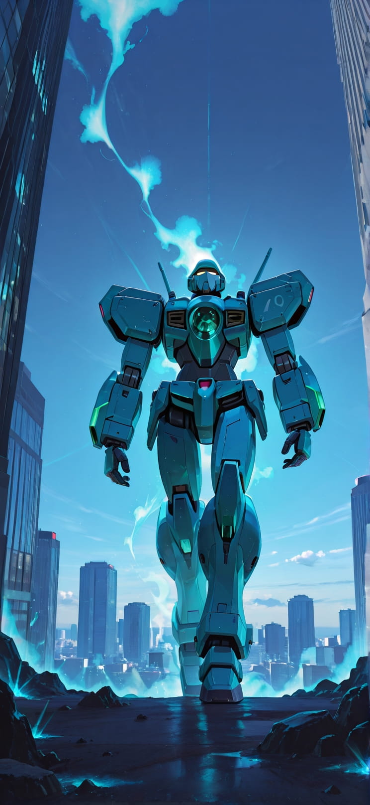 Quartz Blue Afternoon City Spring Machine mobile wallpaper / スマホ壁紙