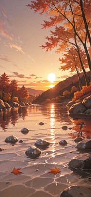 Quartz Brown Sunset Sea Autumn mobile wallpaper / スマホ壁紙