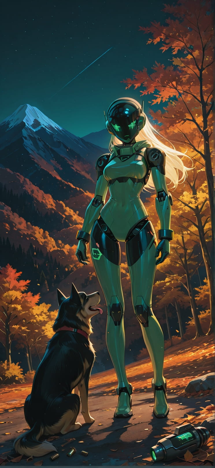 Quartz Green Night Mountain Autumn Animal Machine mobile wallpaper / スマホ壁紙