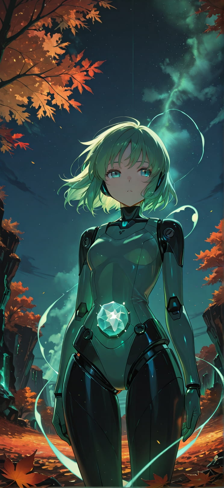 Quartz Green Night Sky Autumn Machine mobile wallpaper / スマホ壁紙