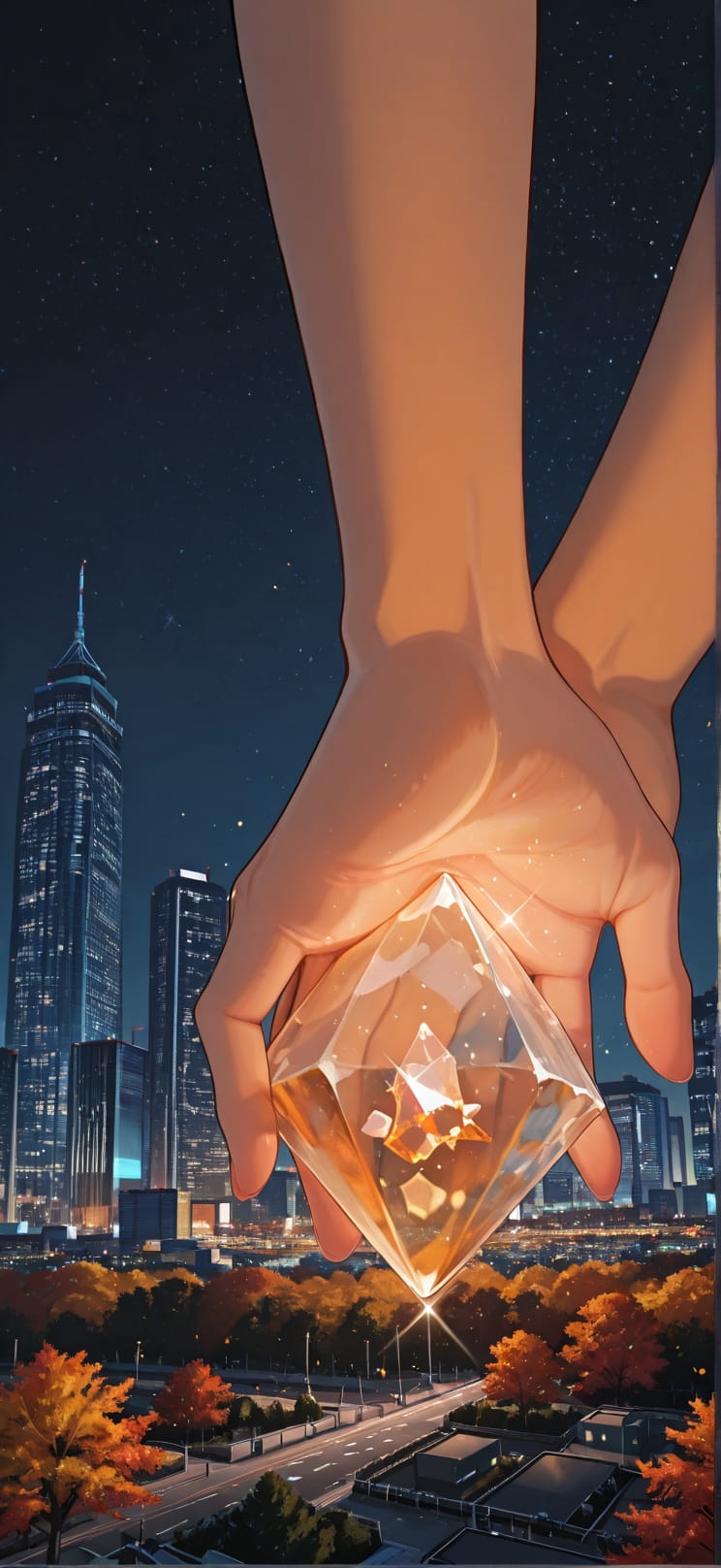 Quartz Orange Night City Autumn mobile wallpaper / スマホ壁紙