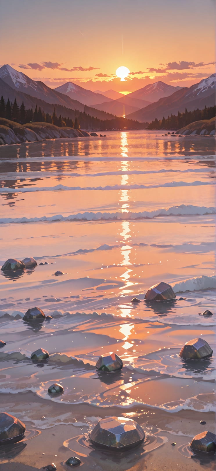 Quartz Orange Sunset Mountain Spring Machine mobile wallpaper / スマホ壁紙