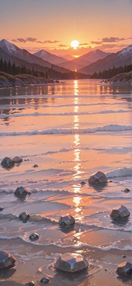 Quartz Orange Sunset Mountain Spring Machine mobile wallpaper / スマホ壁紙