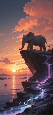 Quartz Orange Sunset Sea Summer Animal mobile wallpaper / スマホ壁紙