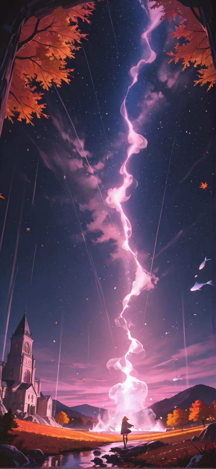 Quartz Pink Night City Autumn Animal mobile wallpaper / スマホ壁紙