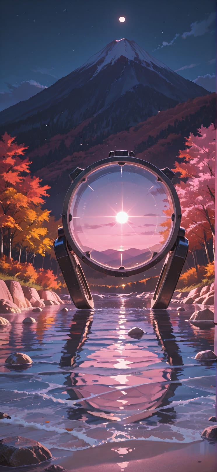 Quartz Pink Night Mountain Autumn Machine mobile wallpaper / スマホ壁紙