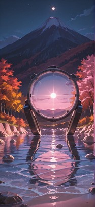 Quartz Pink Night Mountain Autumn Machine mobile wallpaper / スマホ壁紙