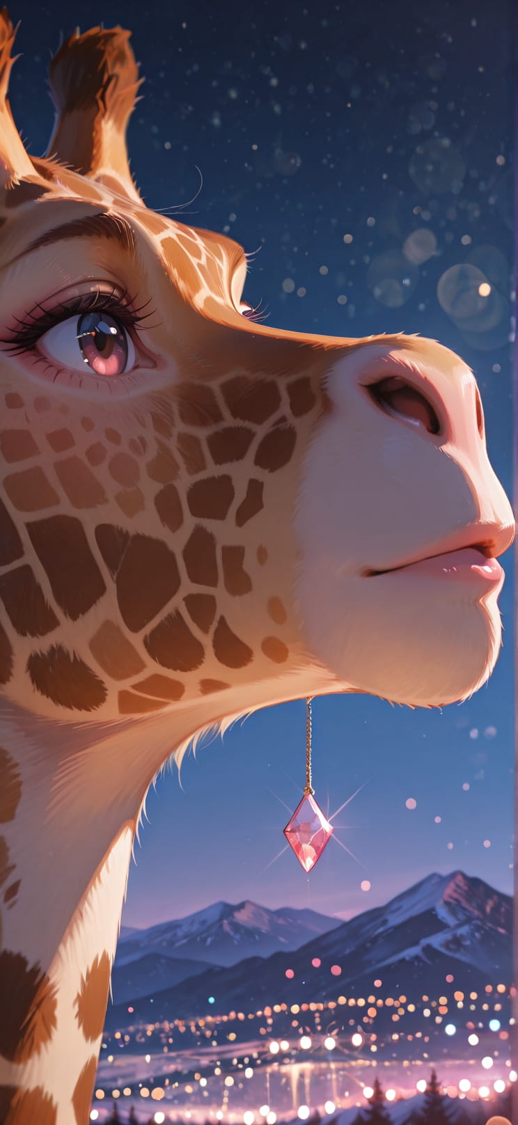 Quartz Pink Night Mountain Winter Animal mobile wallpaper / スマホ壁紙