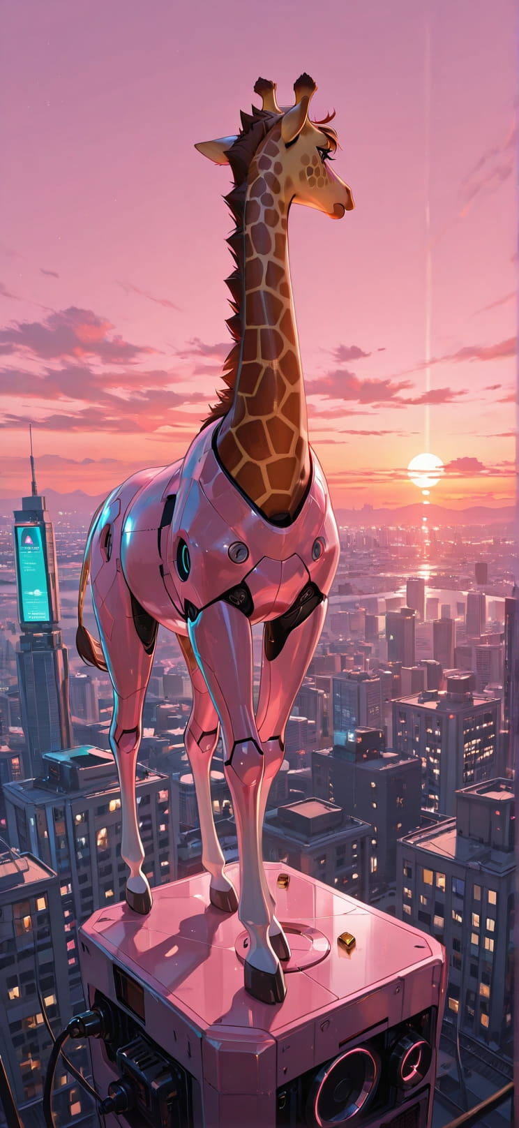 Quartz Pink Sunset City Summer Animal Machine mobile wallpaper / スマホ壁紙