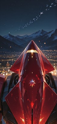 Quartz Red Night Mountain Winter Animal Machine mobile wallpaper / スマホ壁紙