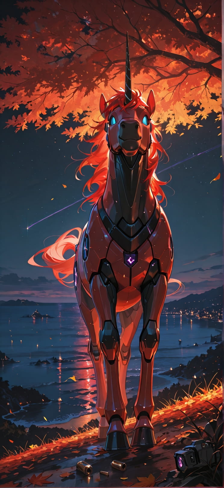 Quartz Red Night Sea Autumn Animal Machine mobile wallpaper / スマホ壁紙