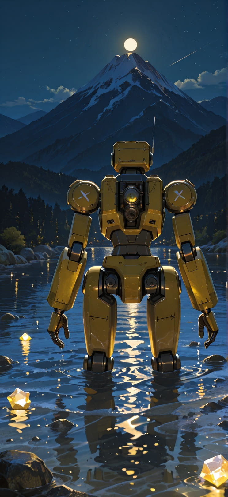 Quartz Yellow Night Mountain Spring Machine mobile wallpaper / スマホ壁紙