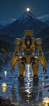 Quartz Yellow Night Mountain Spring Machine mobile wallpaper / スマホ壁紙