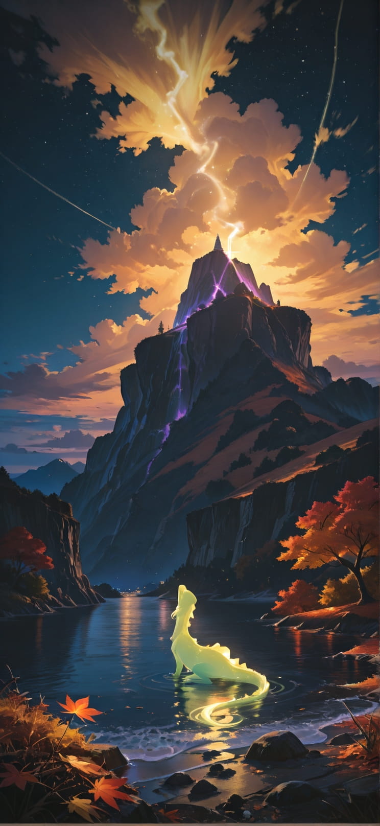 Quartz Yellow Night Sea Autumn Animal mobile wallpaper / スマホ壁紙