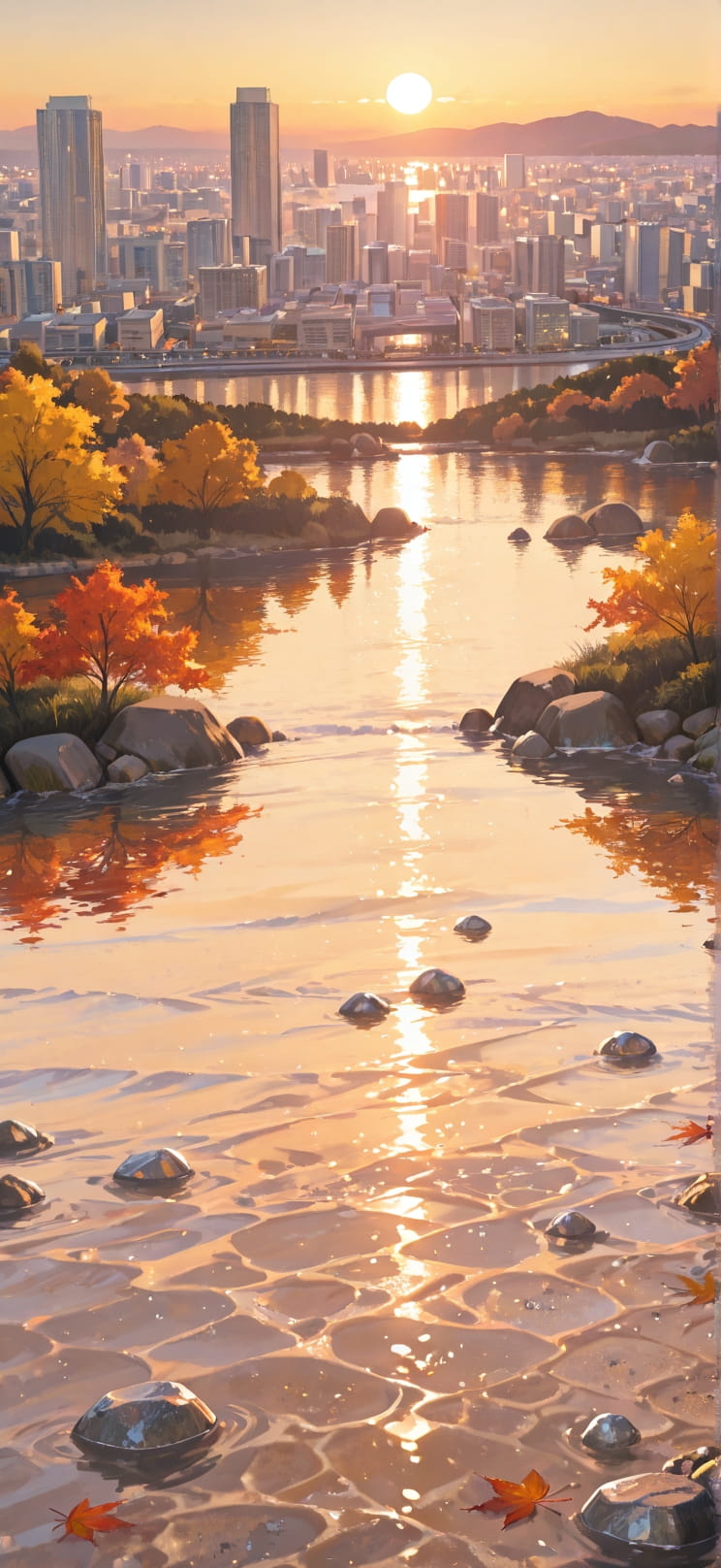 Quartz Yellow Sunset City Autumn mobile wallpaper / スマホ壁紙