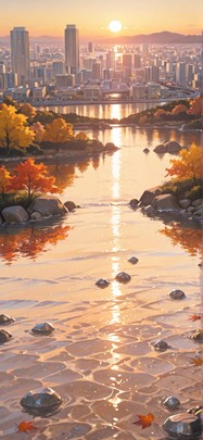 Quartz Yellow Sunset City Autumn mobile wallpaper / スマホ壁紙