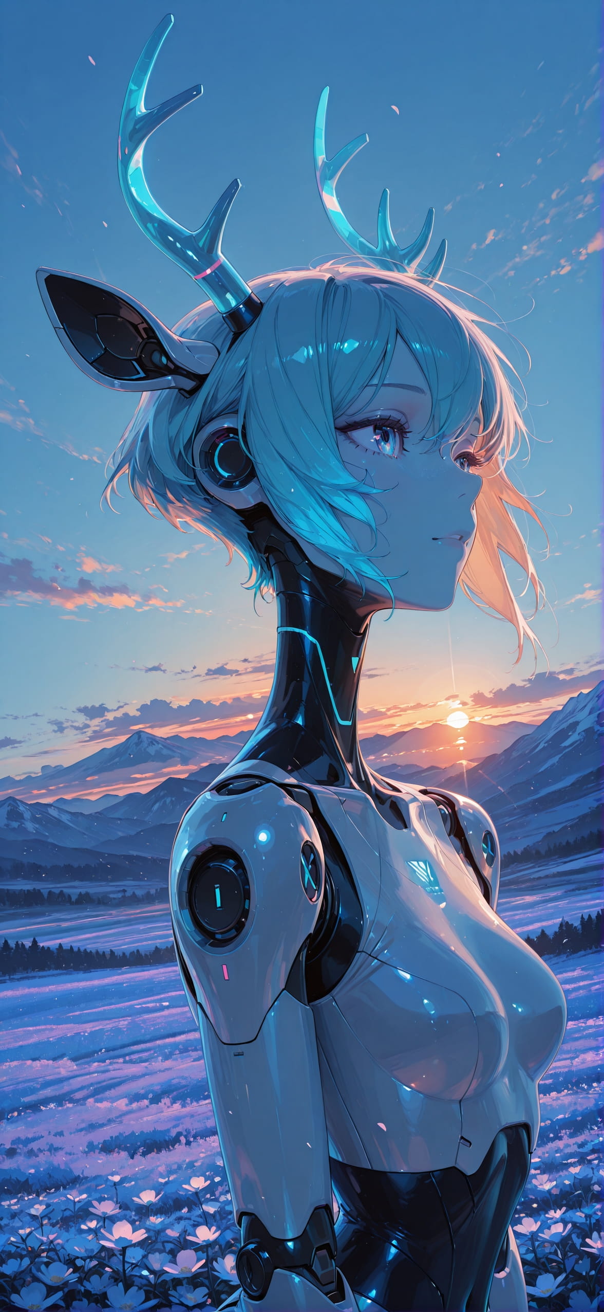 Realitywarp Blue Sunset Mountain Spring Animal Machine mobile wallpaper / スマホ壁紙