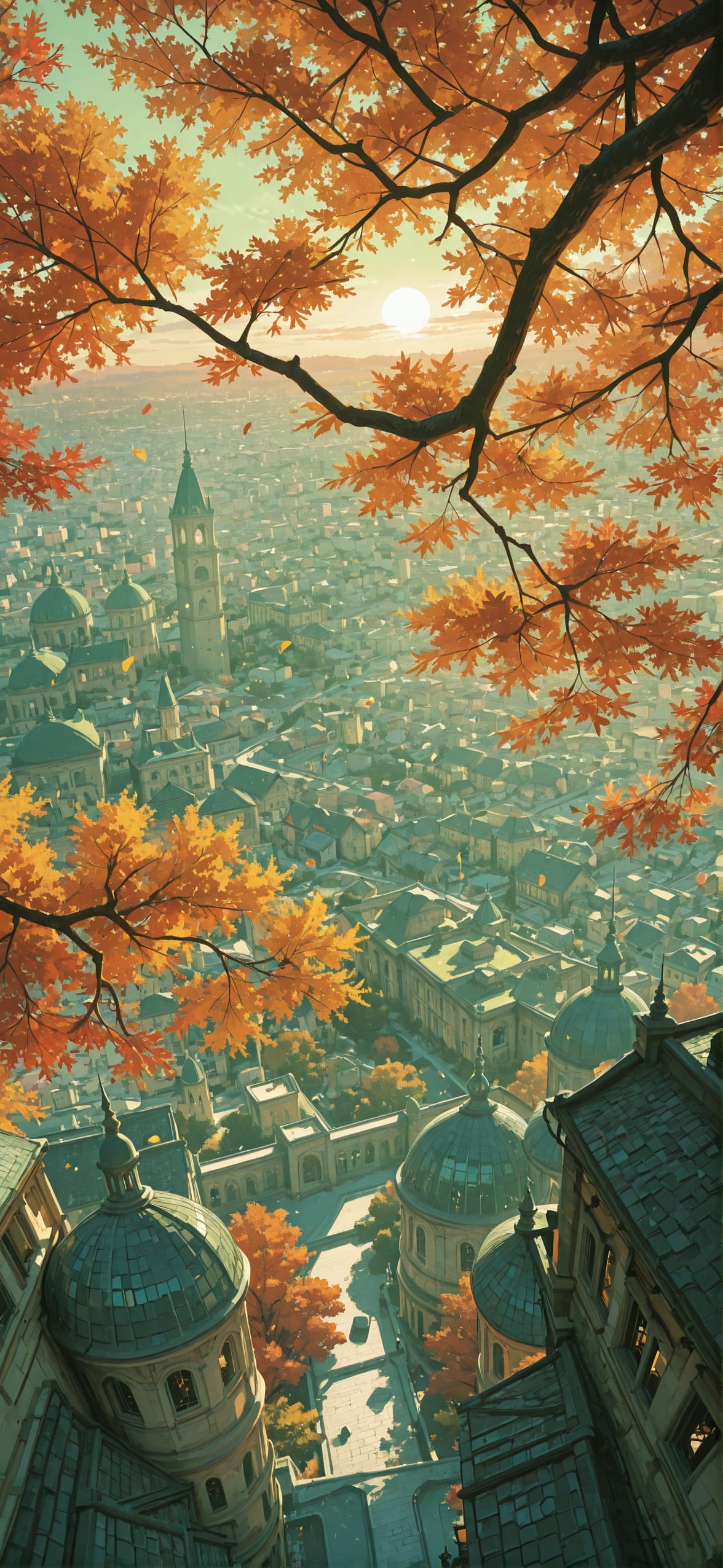 Realitywarp Green Afternoon City Autumn mobile wallpaper / スマホ壁紙