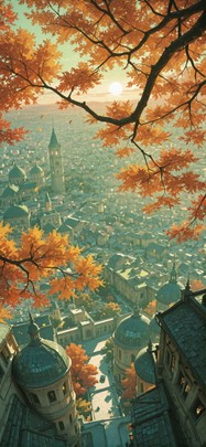 Realitywarp Green Afternoon City Autumn mobile wallpaper / スマホ壁紙