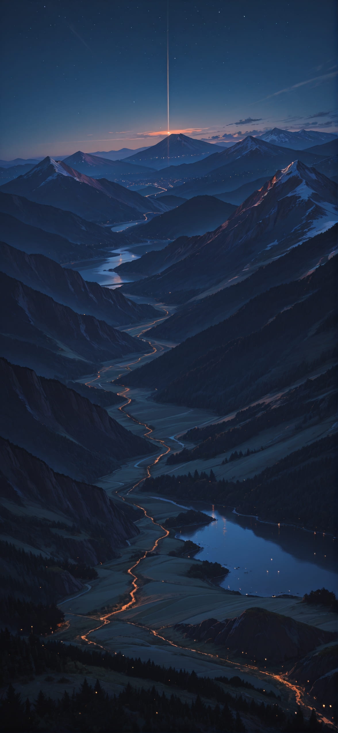 Realitywarp Orange Night Mountain Spring mobile wallpaper / スマホ壁紙