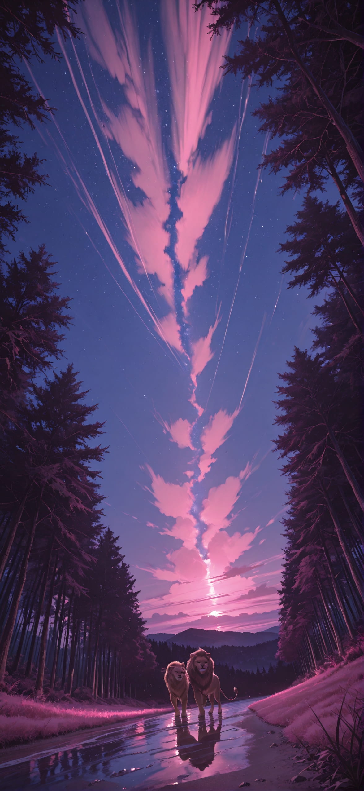 Realitywarp Pink Night Nature Summer Animal mobile wallpaper / スマホ壁紙